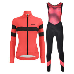SANTINI Cyklistický zimný dres a nohavice - CORAL B. LADY WINTER - čierna/ružová